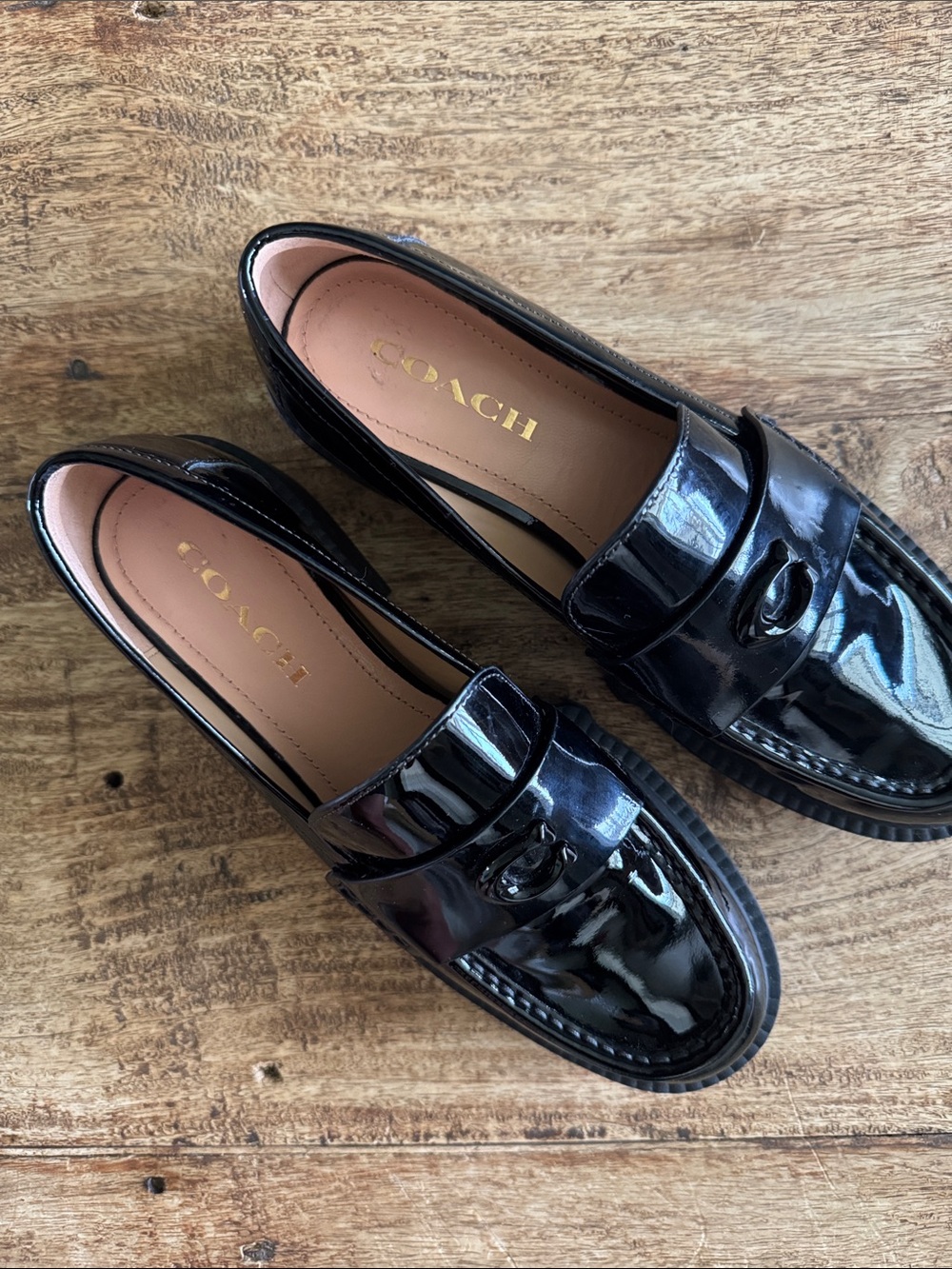 EUC Coach Leah Loafer Black Patent Leather Platform Women's 8 - Picture 2 of 7